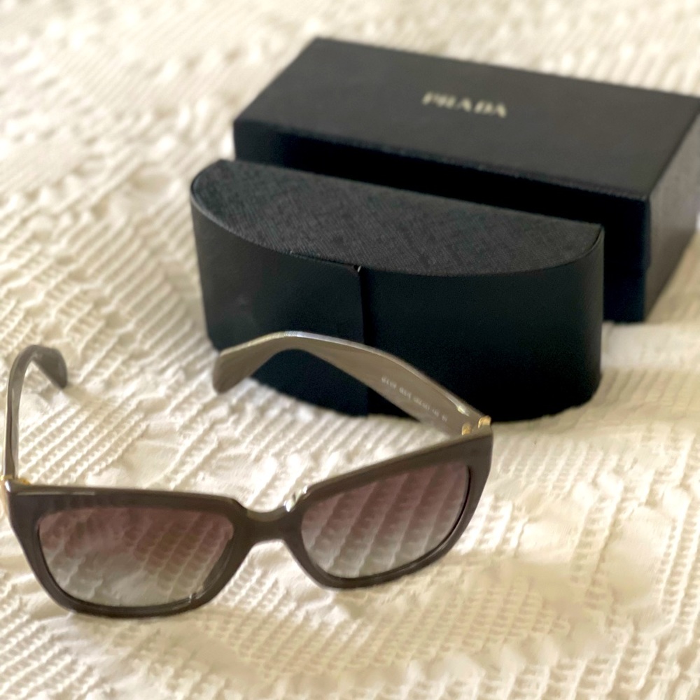 New Prada sunglasses- grey ish color with logo on arms